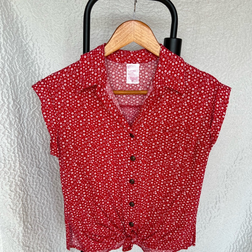 Relaxed Front Knot Button-Up Women's Top